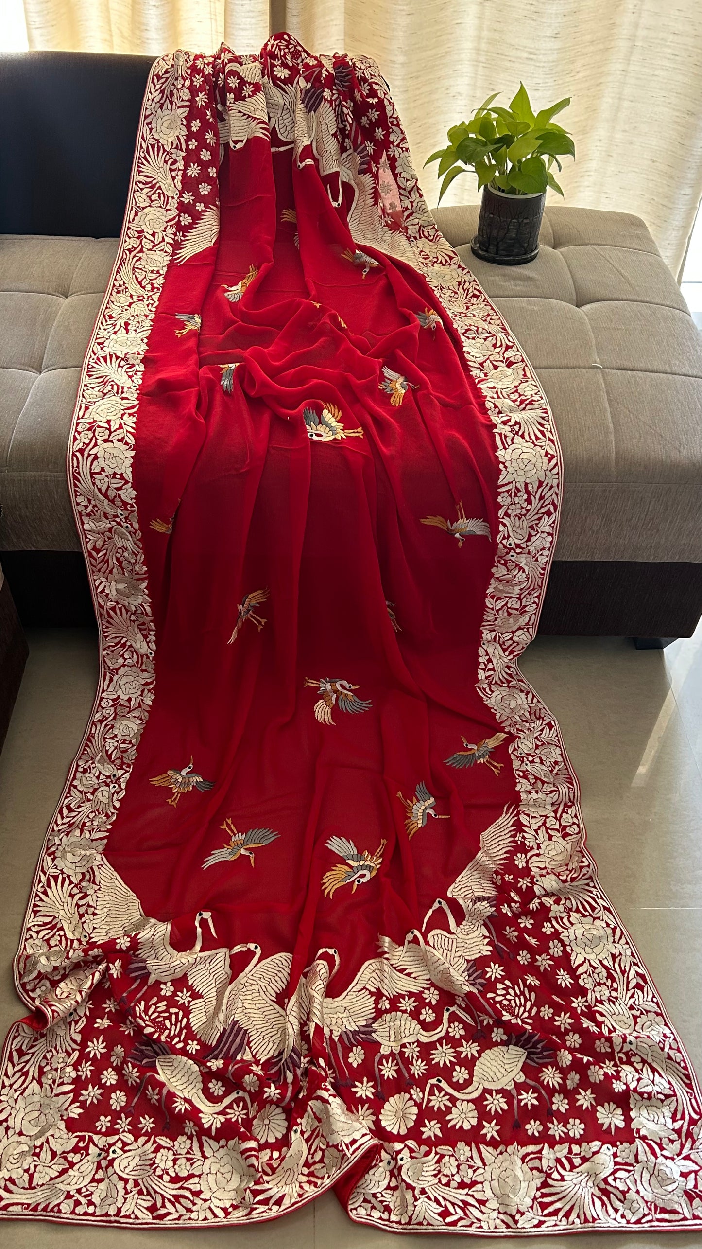 Designer Red Parsi Gara Dupatta for Women