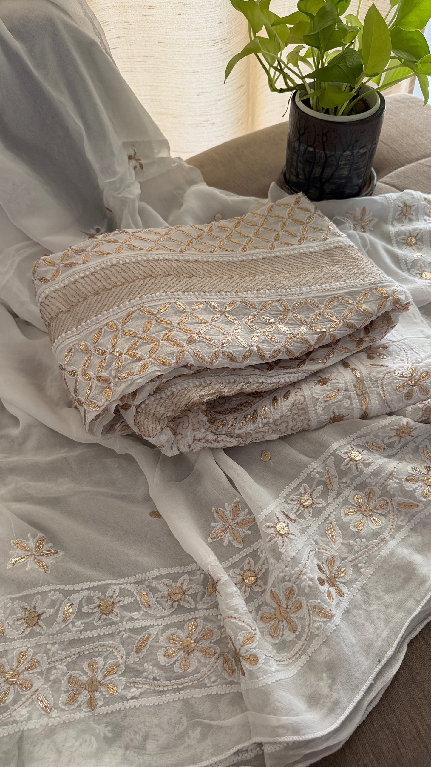 White Gota Patti Chikankari Anarkali Suit