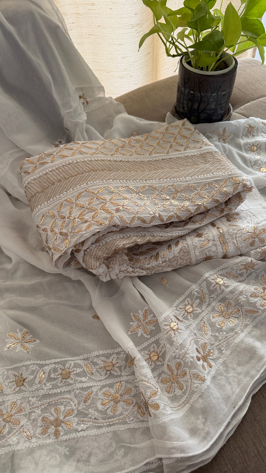 White Gota Patti Chikankari Anarkali Suit