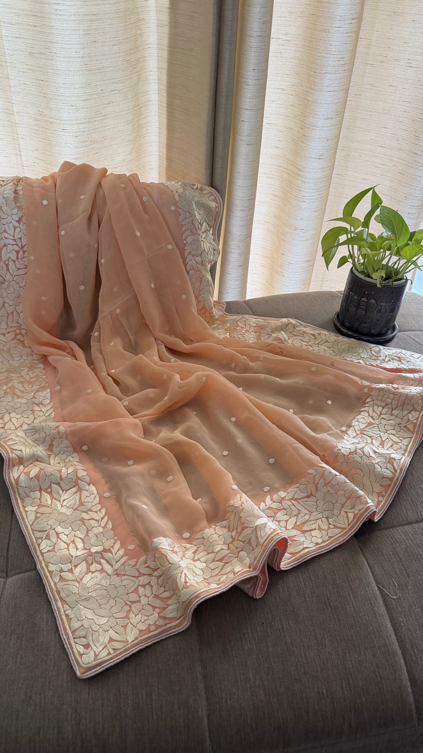 Artisanal Peach Parsi Gara Dupatta