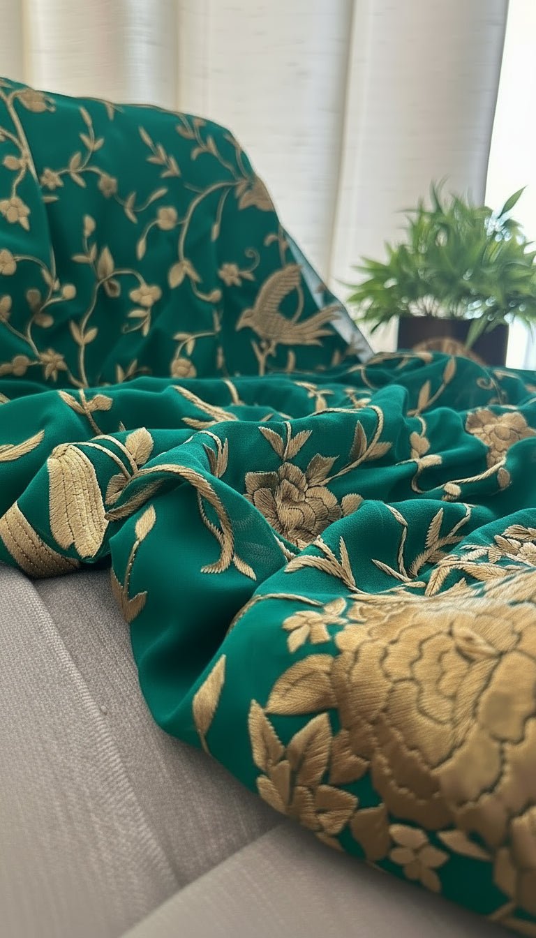 Emerald Green Parsi Saree