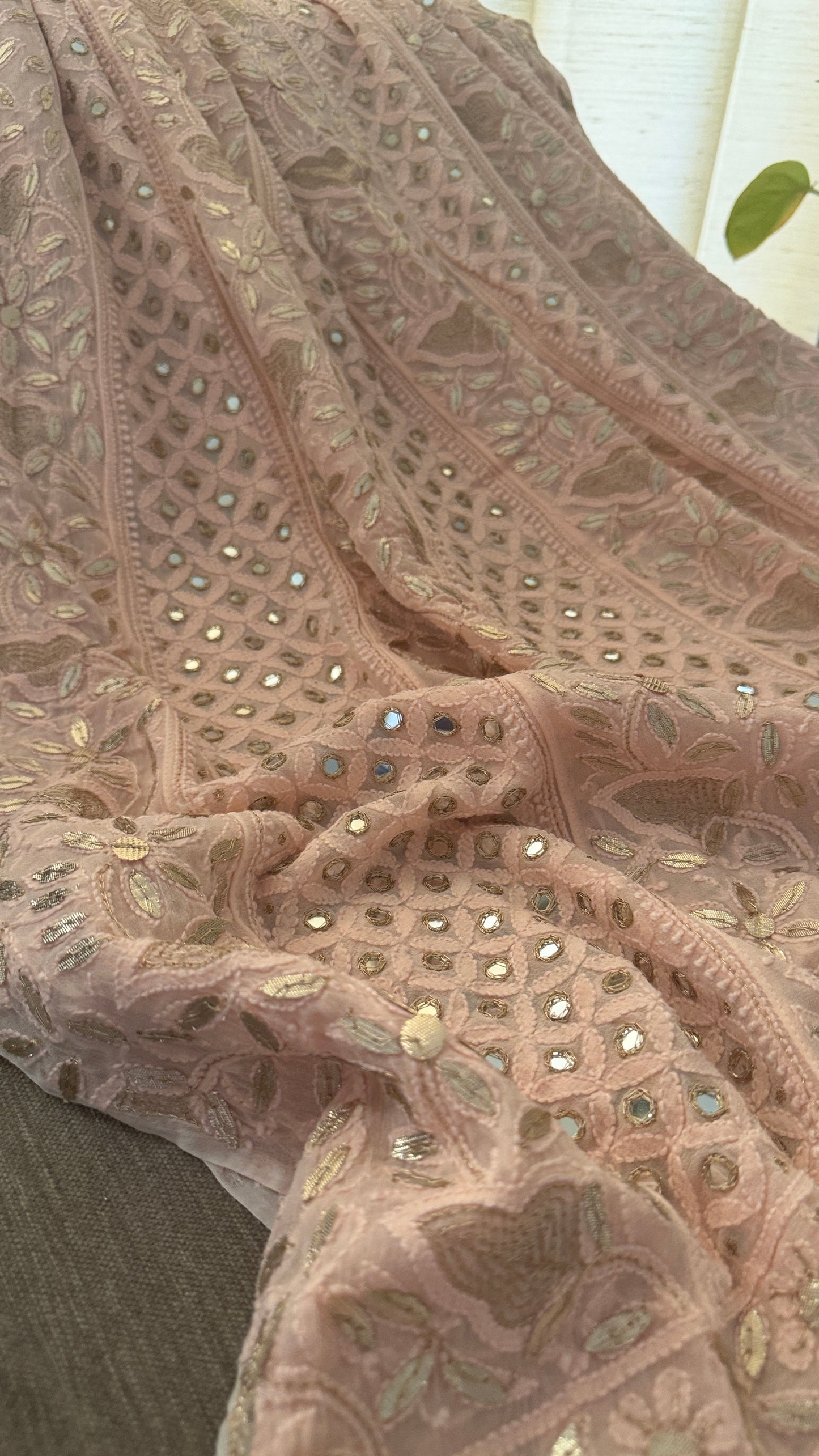Designer Pastel Pink Mirror Gota Patti Chikankari Anarkali Suit