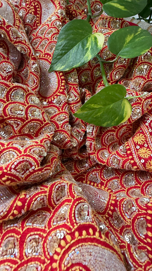 Party Wear Red Embellished Chikankari Suit for Women
