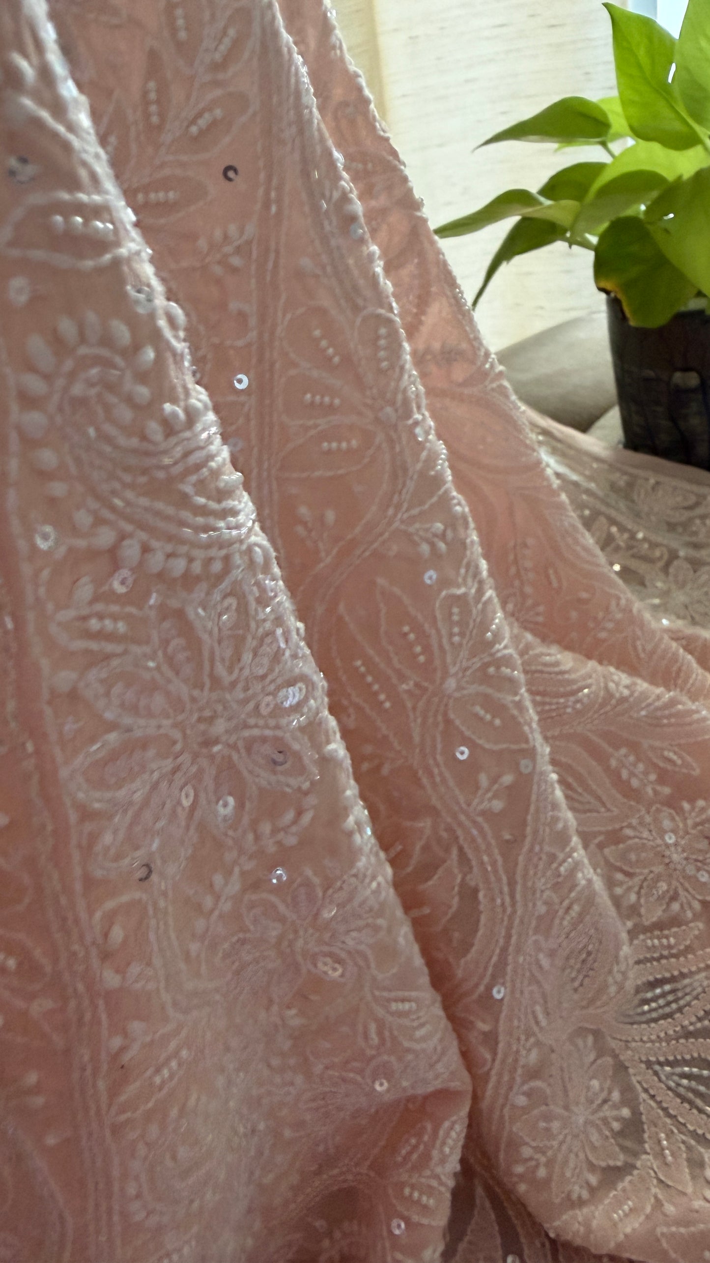 Pastel Pink Cut Dana Sequins Chikankari Dupatta (Pure Georgette)