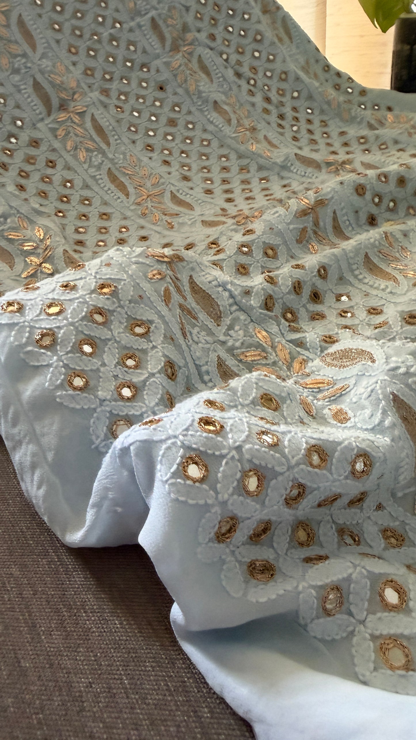 Sky Blue Mirror & Gota Patti Chikankari Suit
