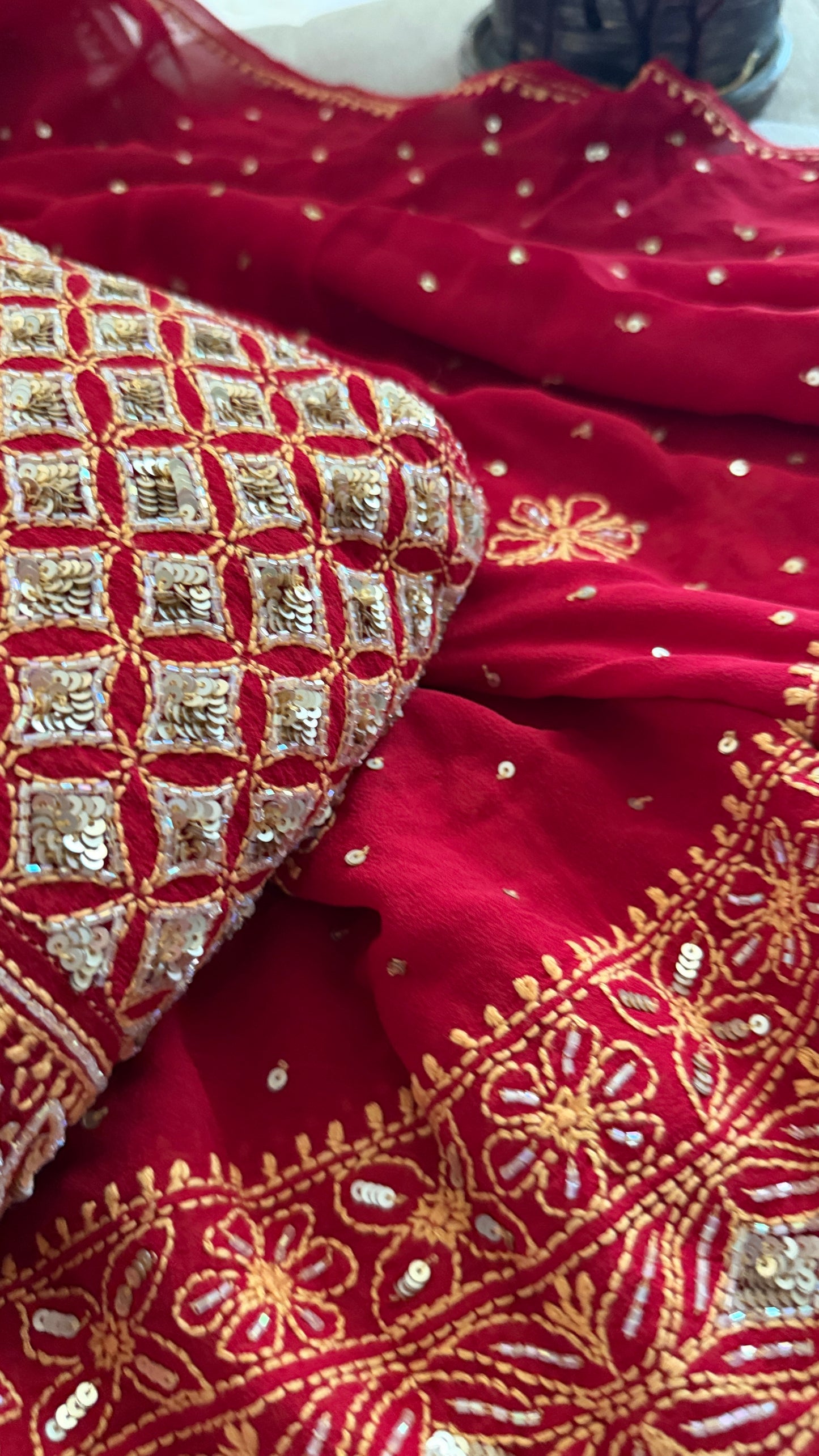 Masterpiece Red Cut Dana & Sequins Work Chikankari Anarkali Suit