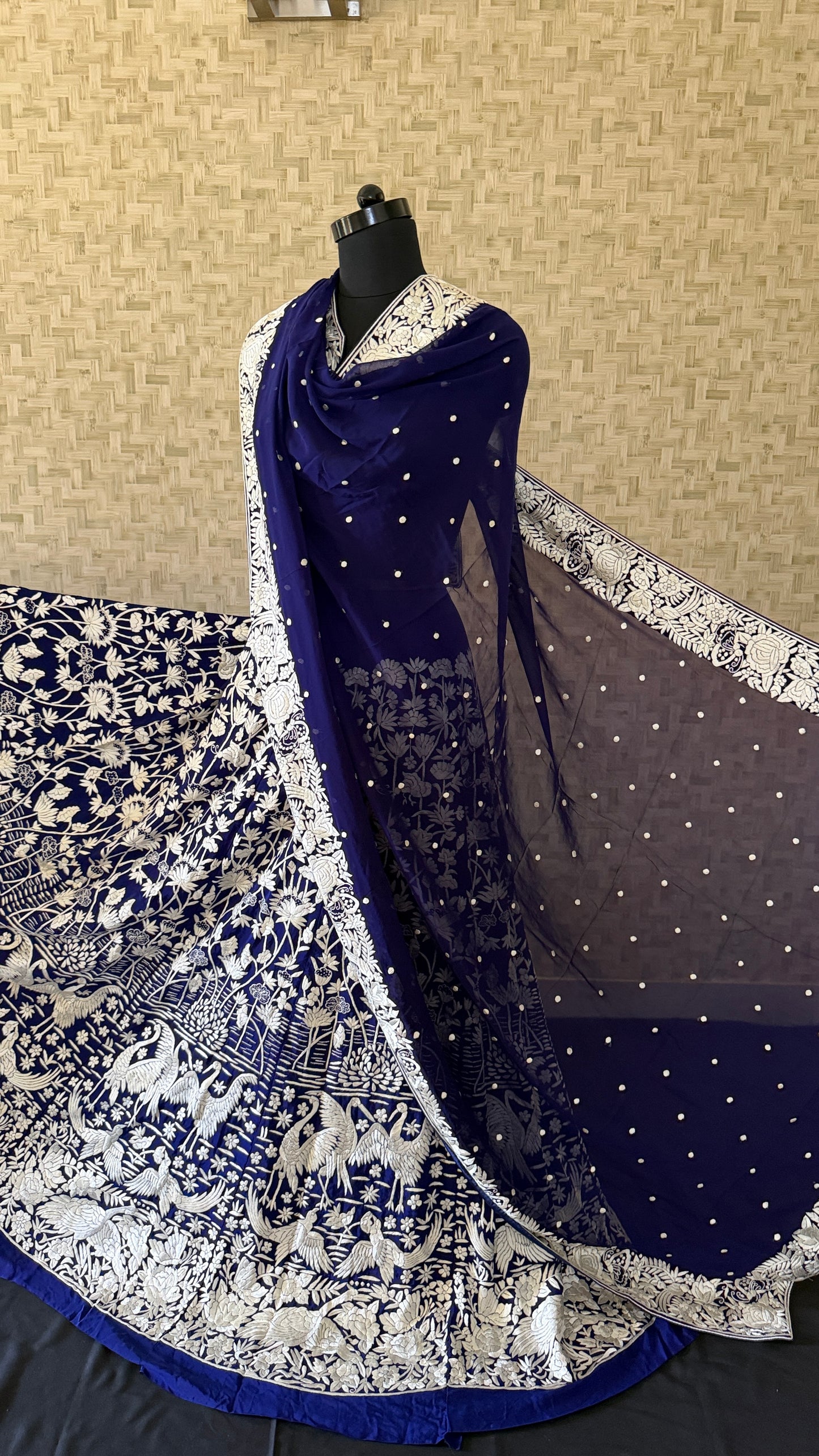 Masterpiece Navy Ivory Parsi Gara Lehenga Set