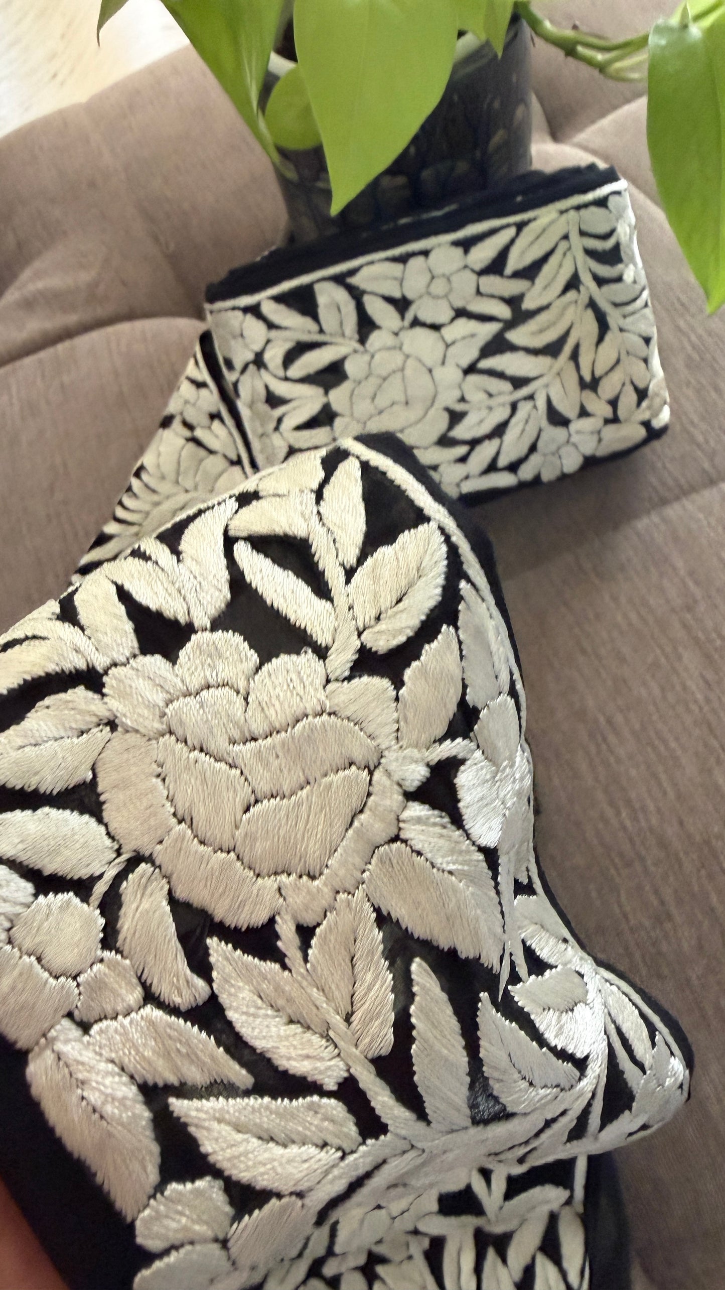 Black Ivory Parsi Gara Hand Embroidered Border