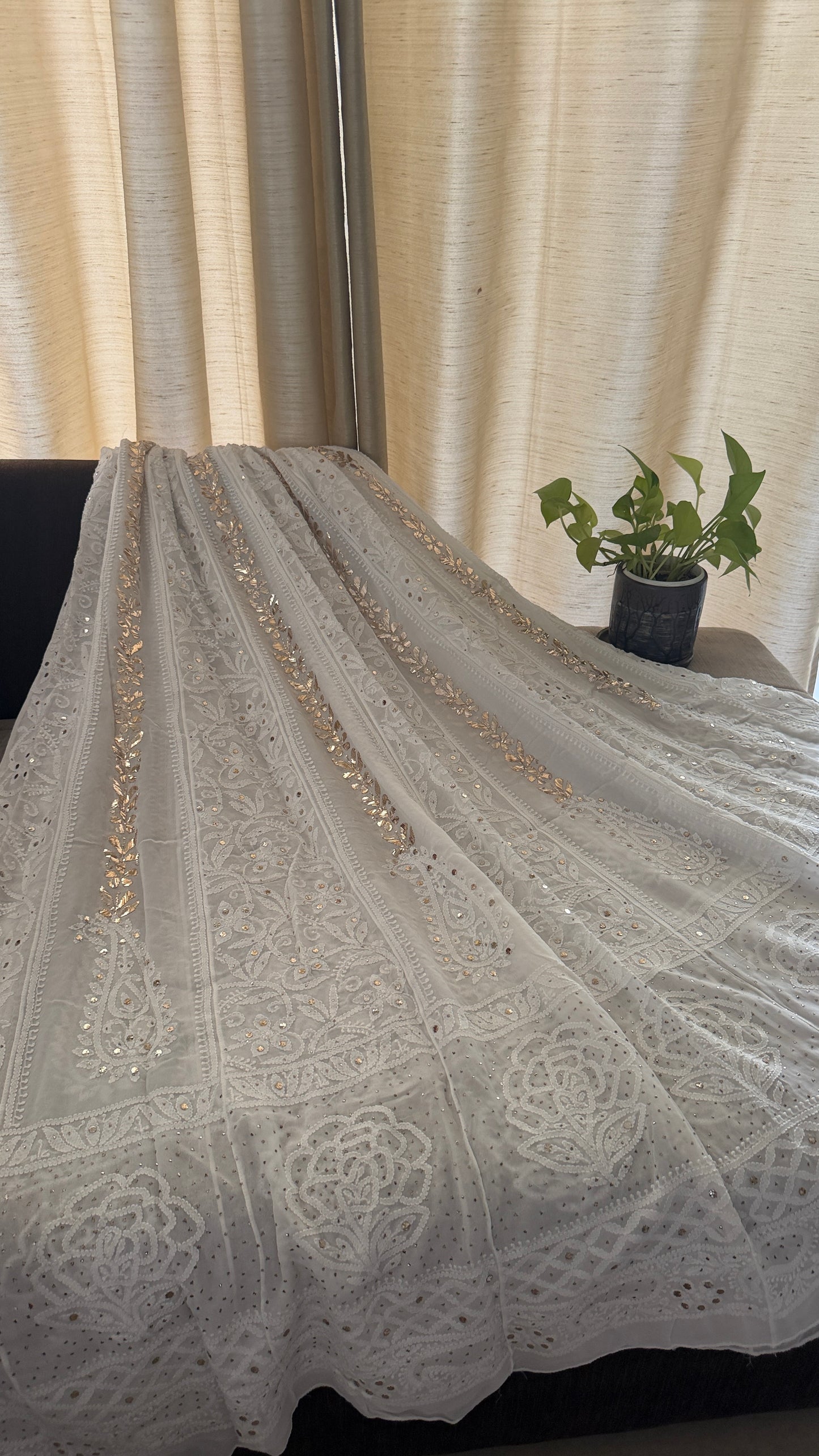 White Mukaish Chikankari Anarkali Suit