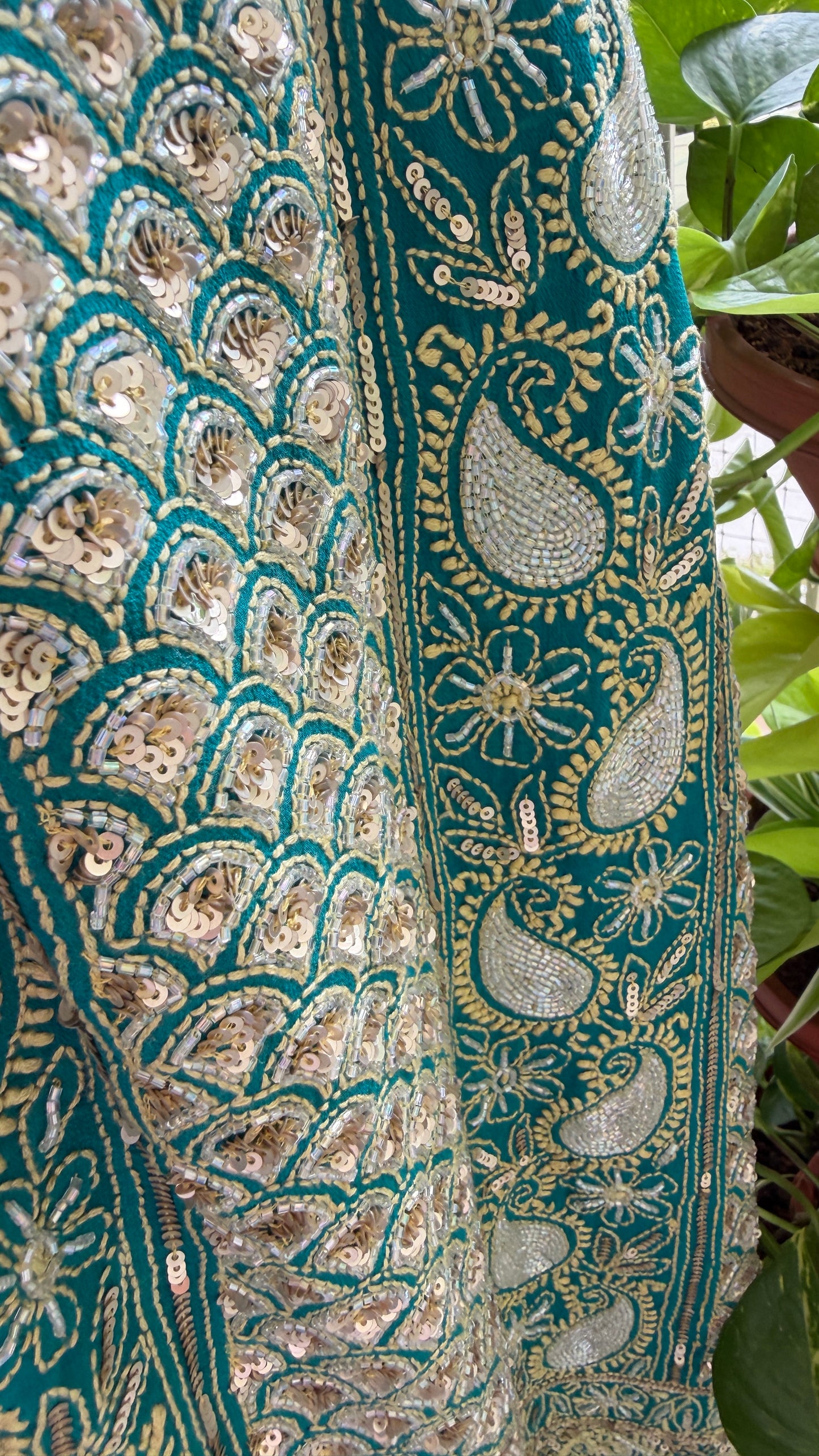 Masterpiece Green Gold Cut Dana Sequin Chikankari Suit (Kurta & Dupatta)