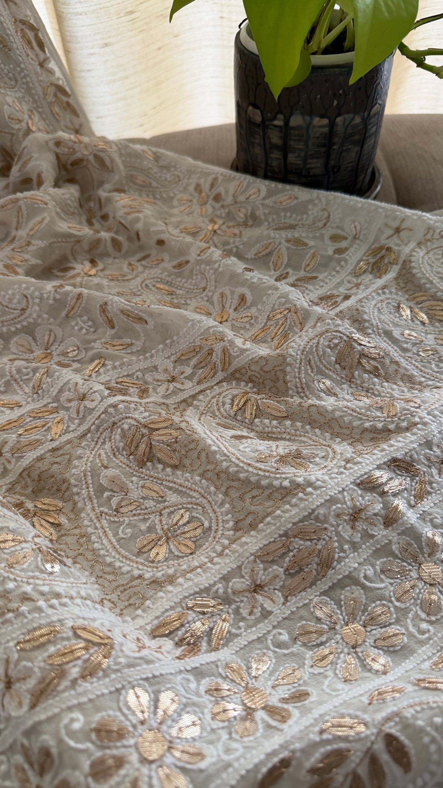 Ivory White Gota Patti Chikankari Dupatta