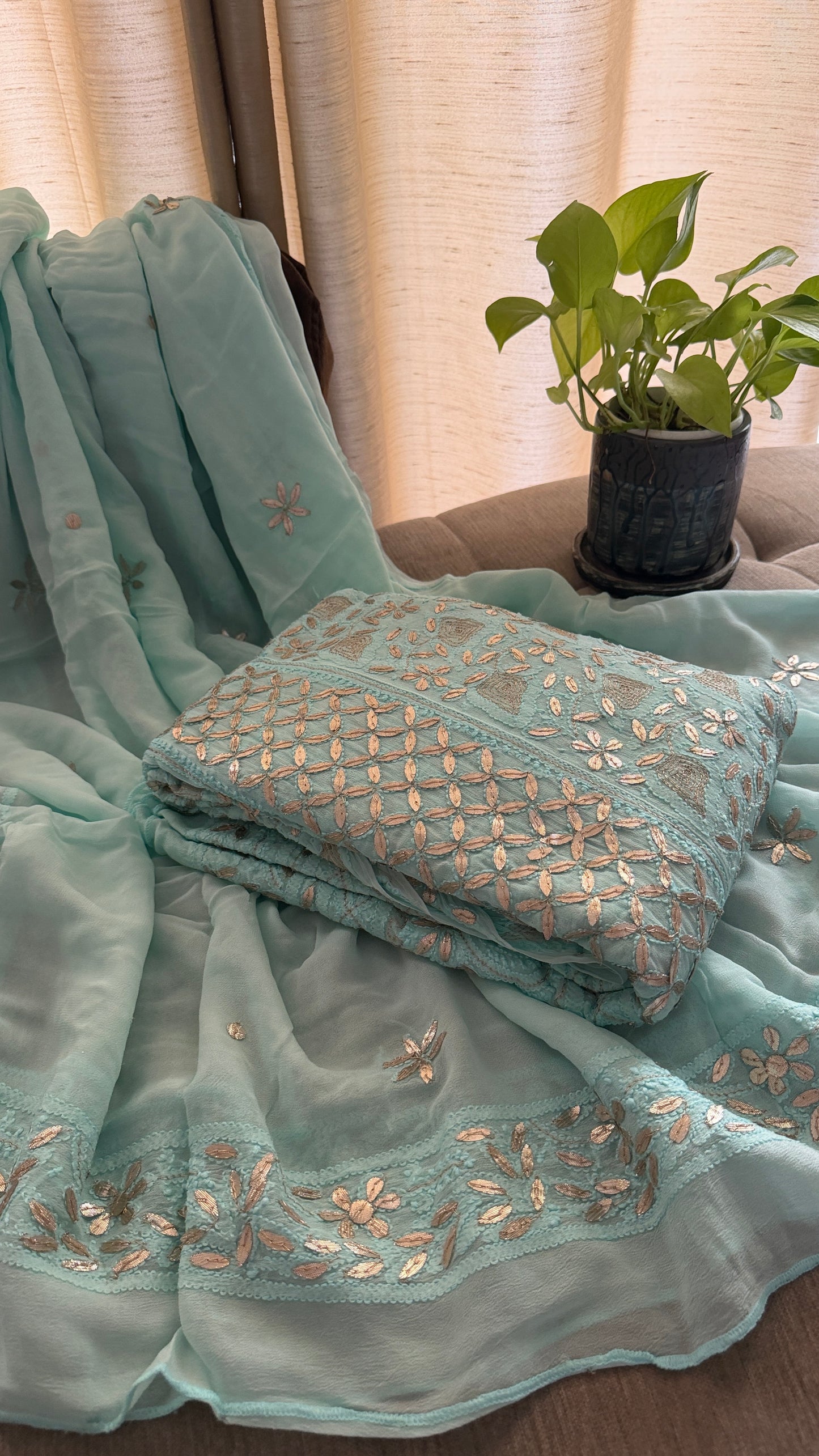 Designer Green Gota Patti Chikankari Anarkali Suit (Anarkali And Dupatta)