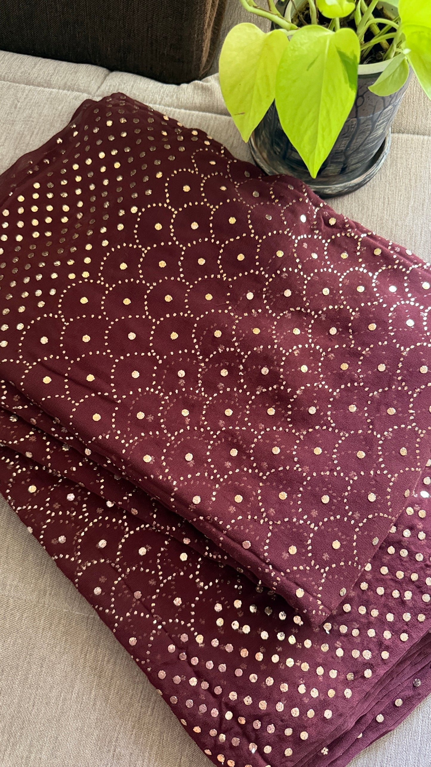 Party Wear Brown Kamdani Saree for Women