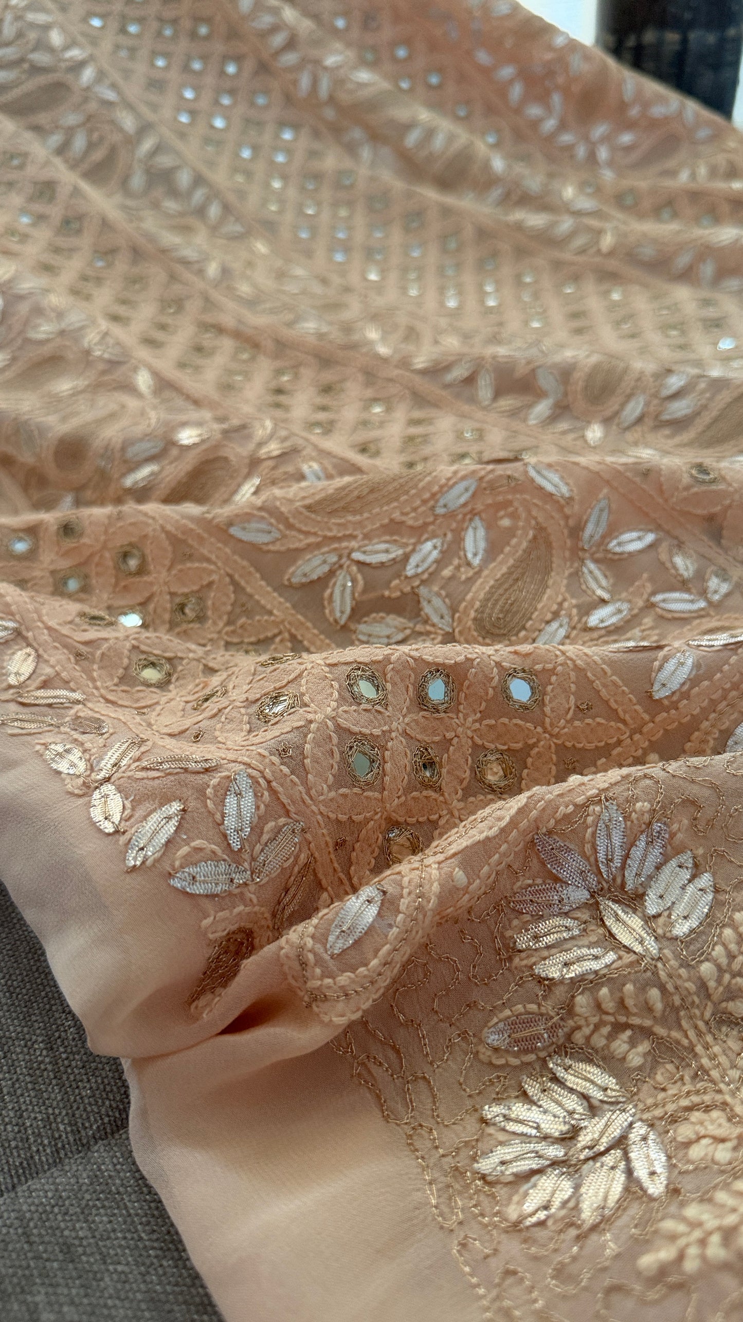 Dusty Peach Mirror & Gota Patti Chikankari Suit