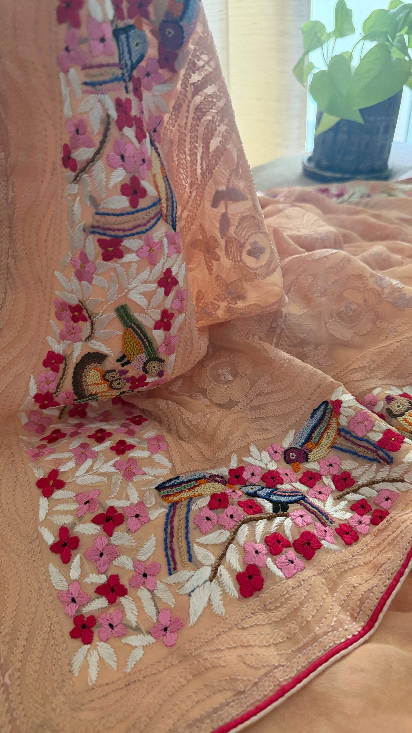 Peach Chikankari Parsi Gara Saree