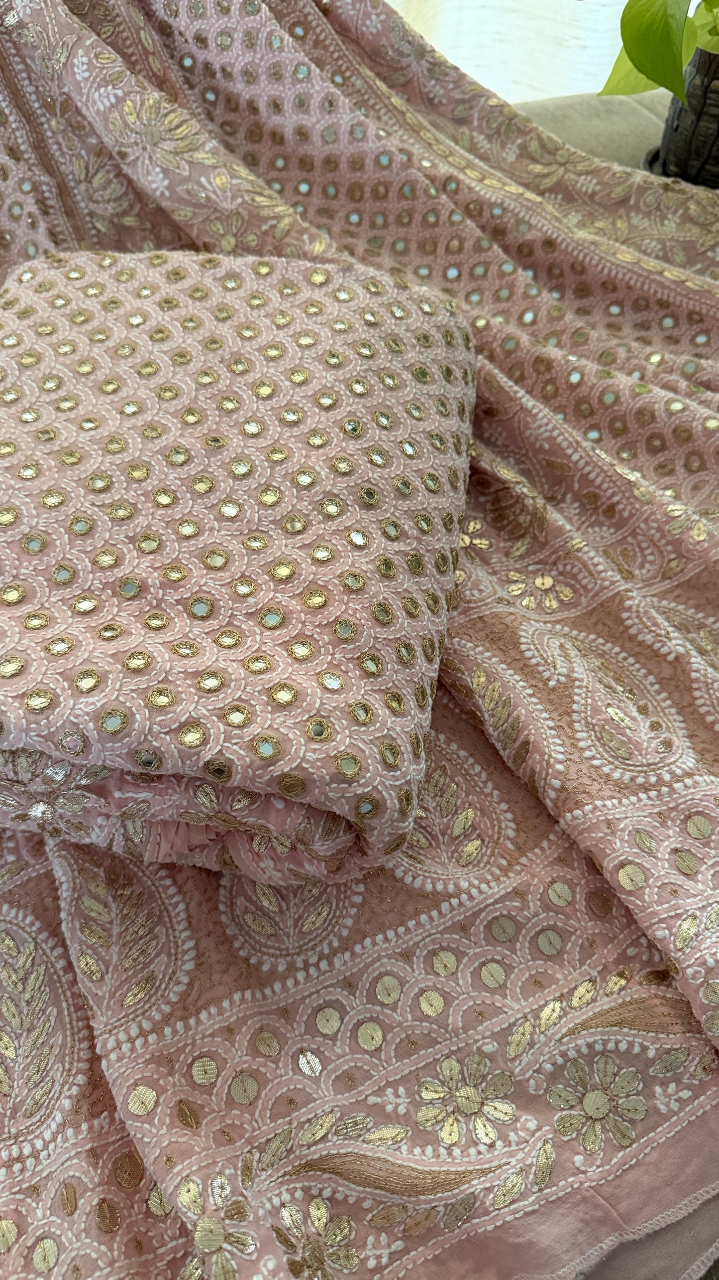 Pastel Pink Mirror & Gota Patti Chikankari Lehenga Set