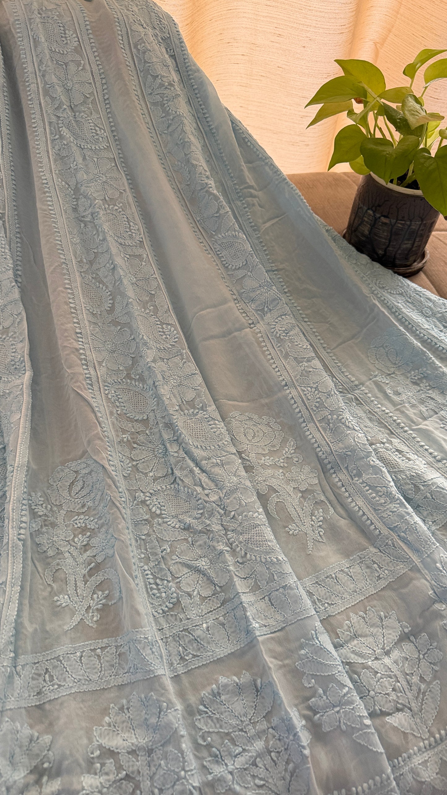 Powder Blue Hand Jaali Chikankari Anarkali Suit