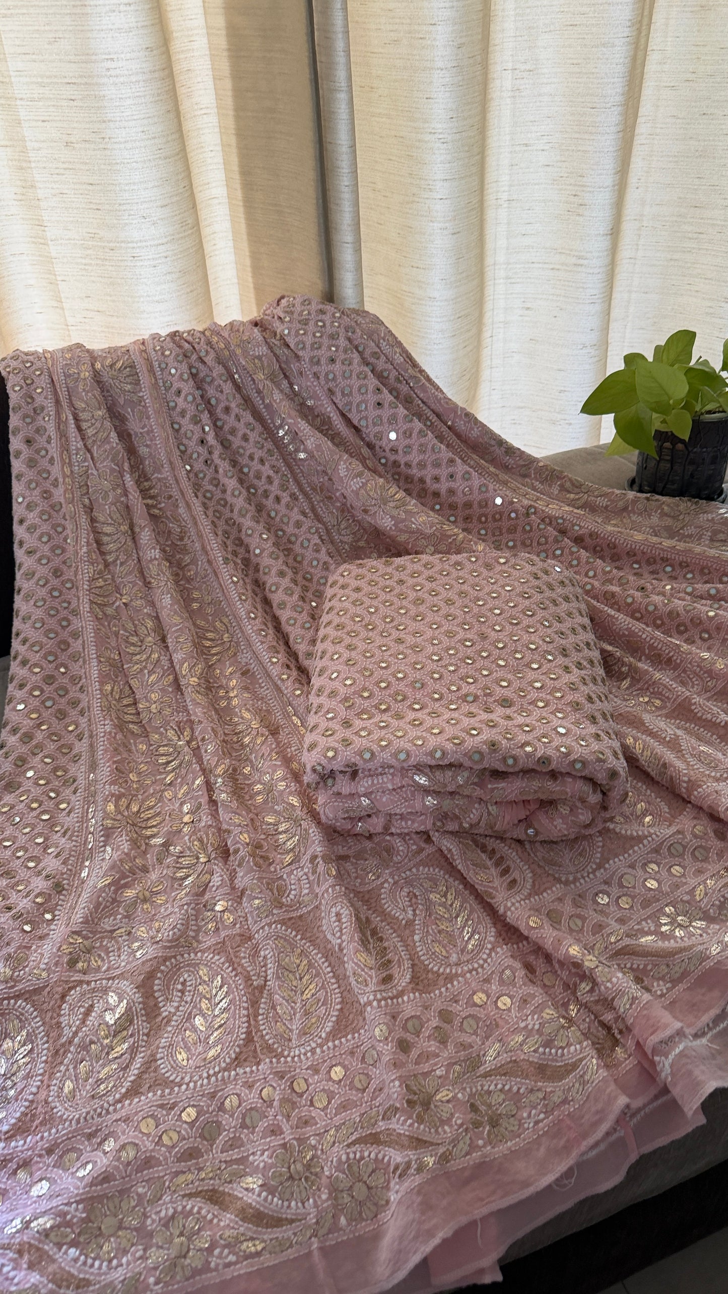 Pastel Pink Mirror & Gota Patti Chikankari Lehenga Set
