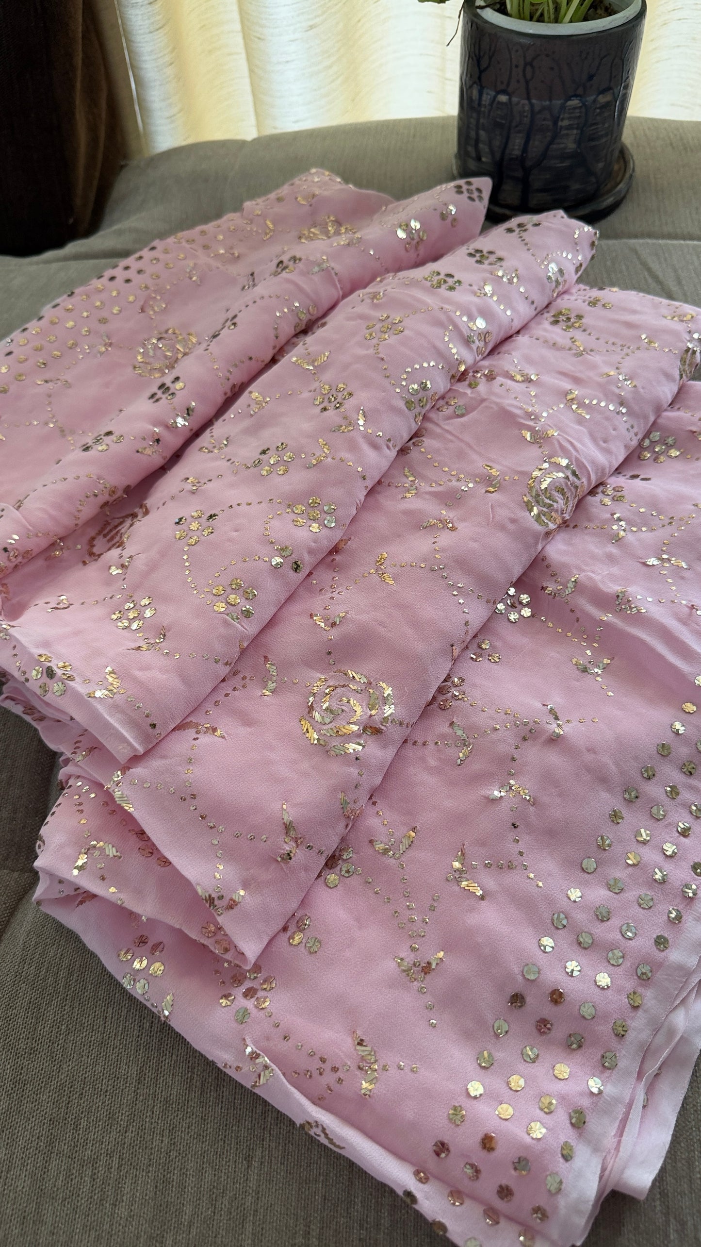 Designer Pink Kamdani Saree