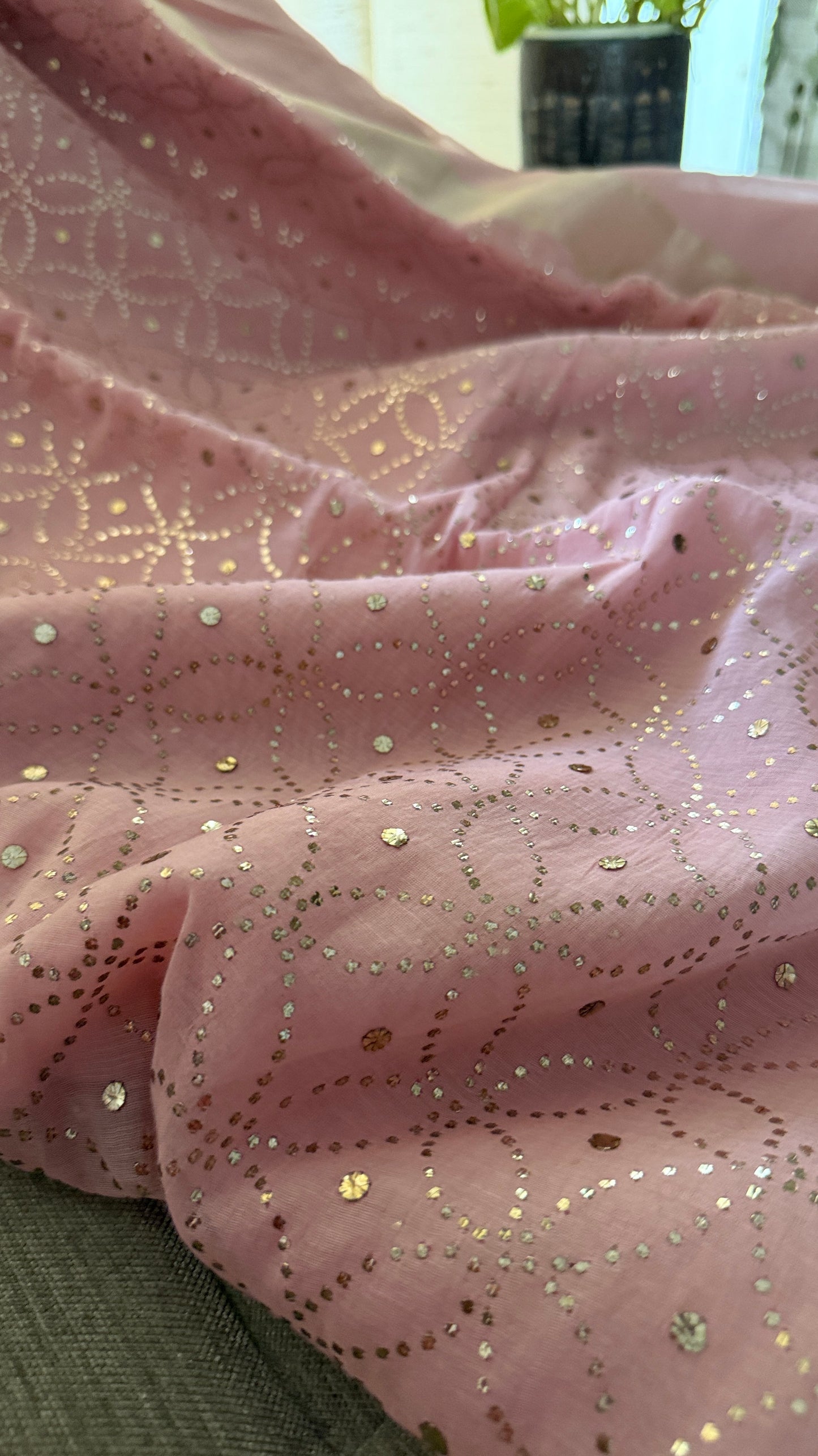 Baby Pink Cotton Chanderi Mukaish Saree for Women