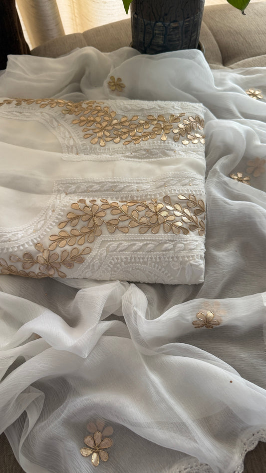 Exclusive Ivory Gota Patti Lucknowi Chikankari Suit