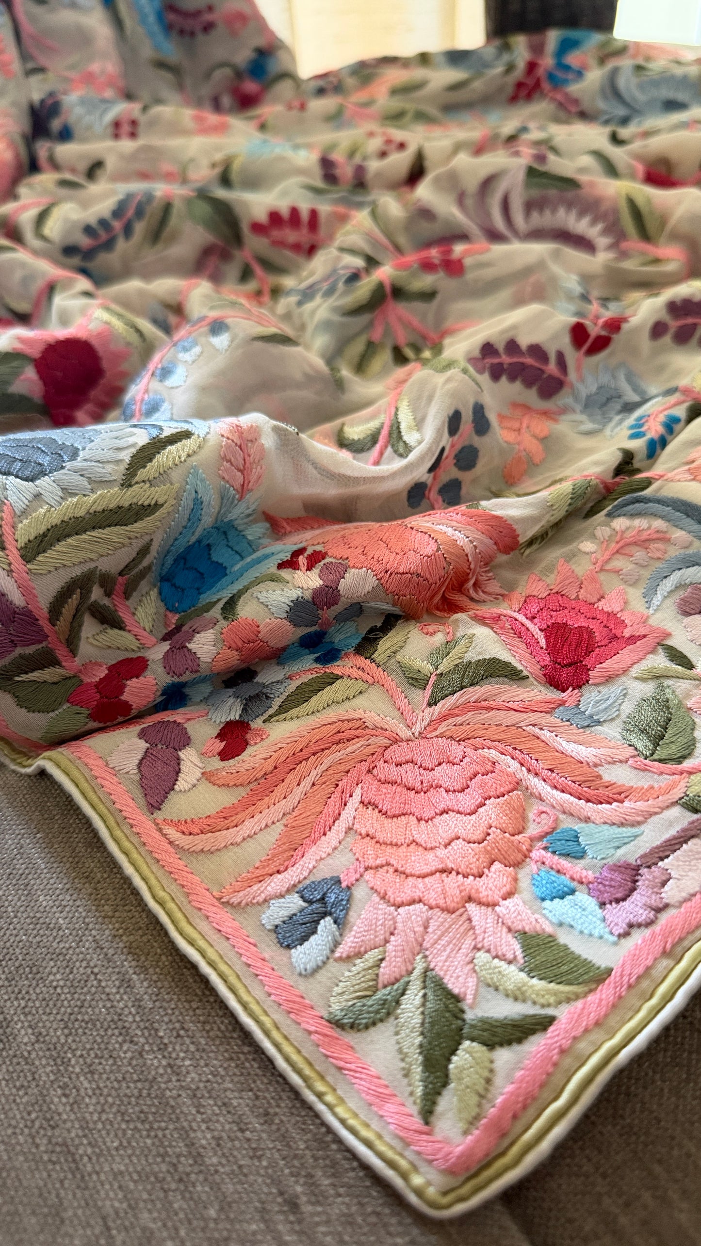 Heritage Ivory Multicolour Parsi Gara Dupatta
