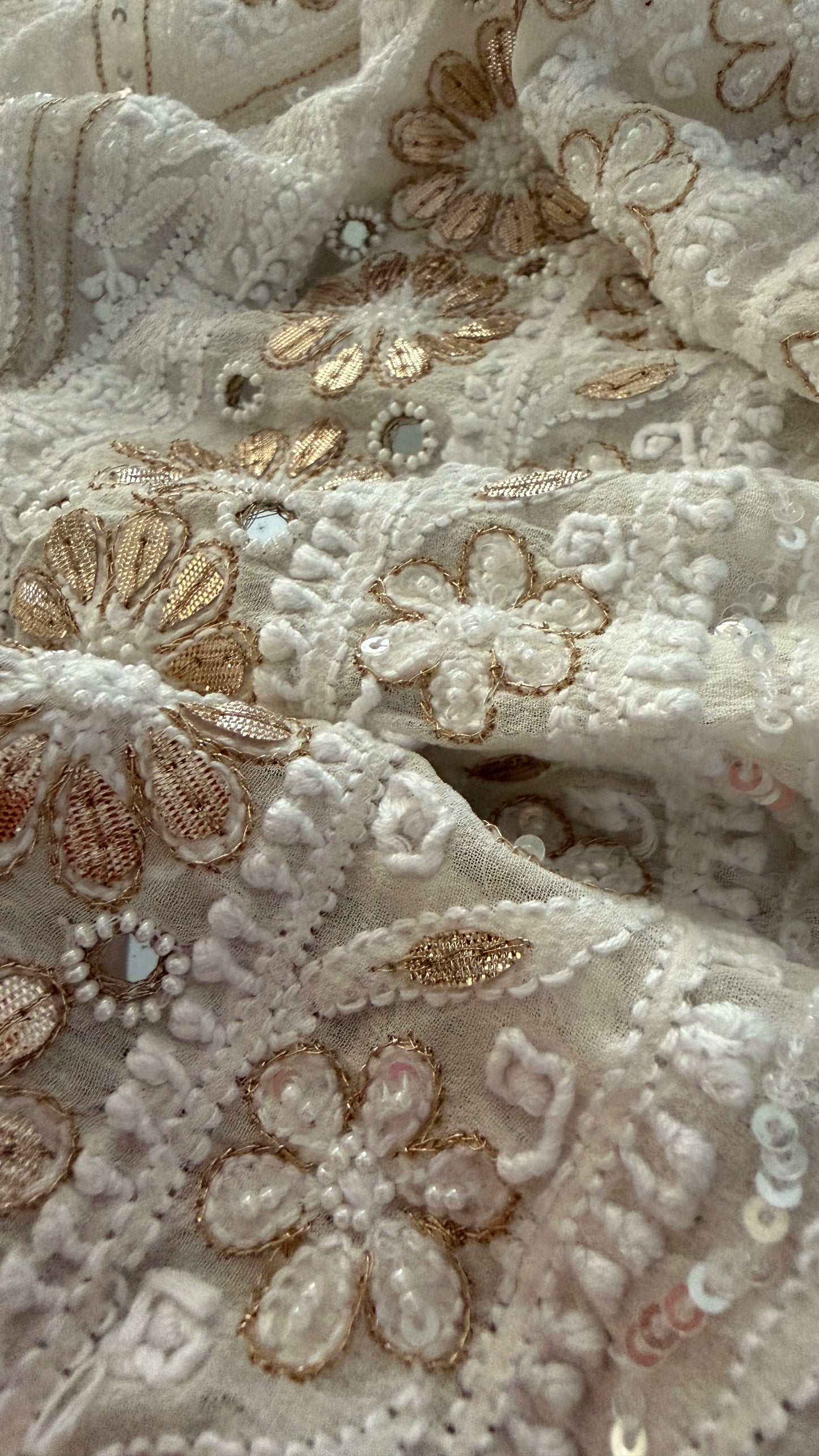 Ivory White Pearl Gota Patti Chikankari Saree