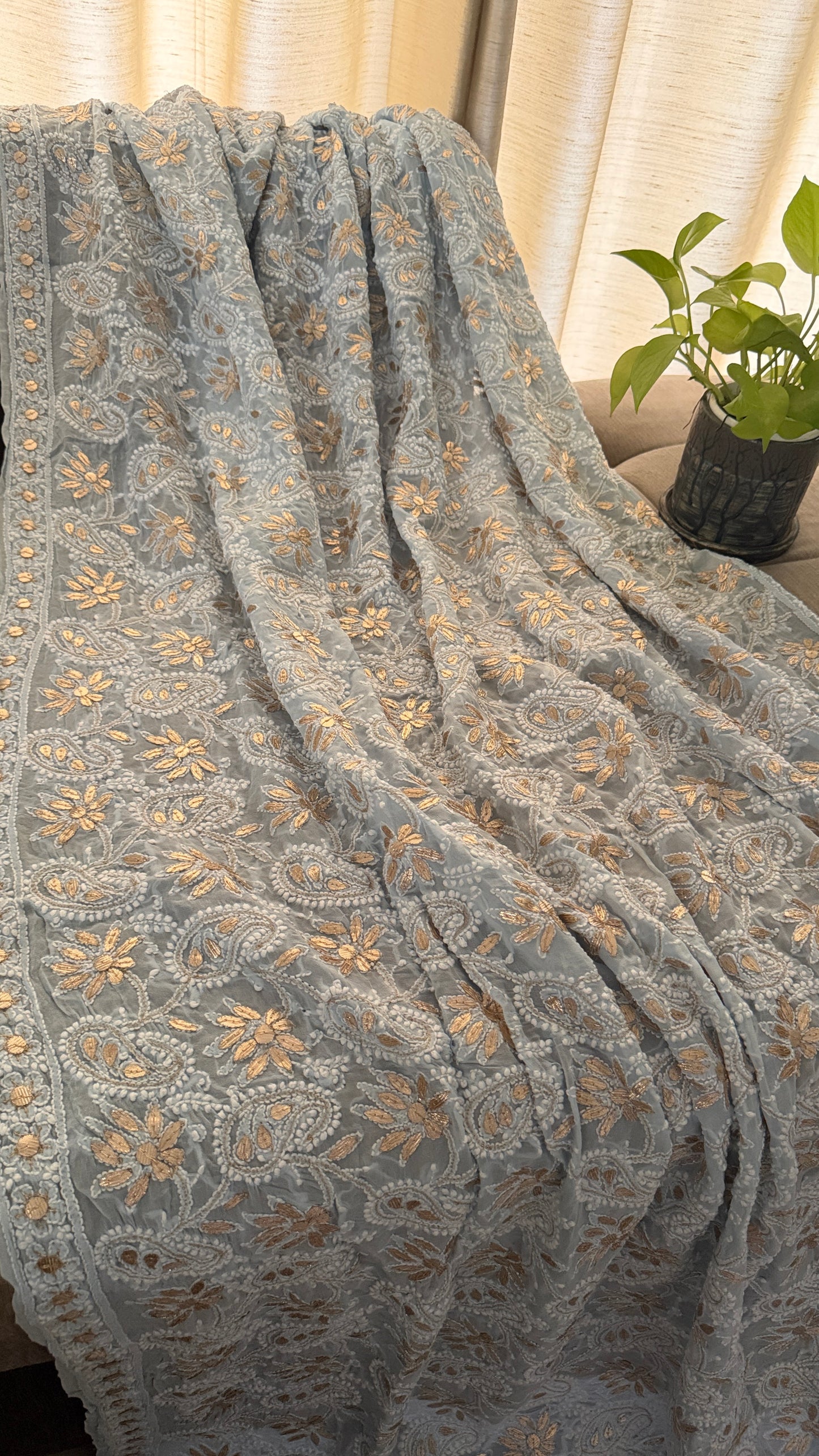 Exclusive Powder Blue Gota Patti Chikankari Dupatta for Women