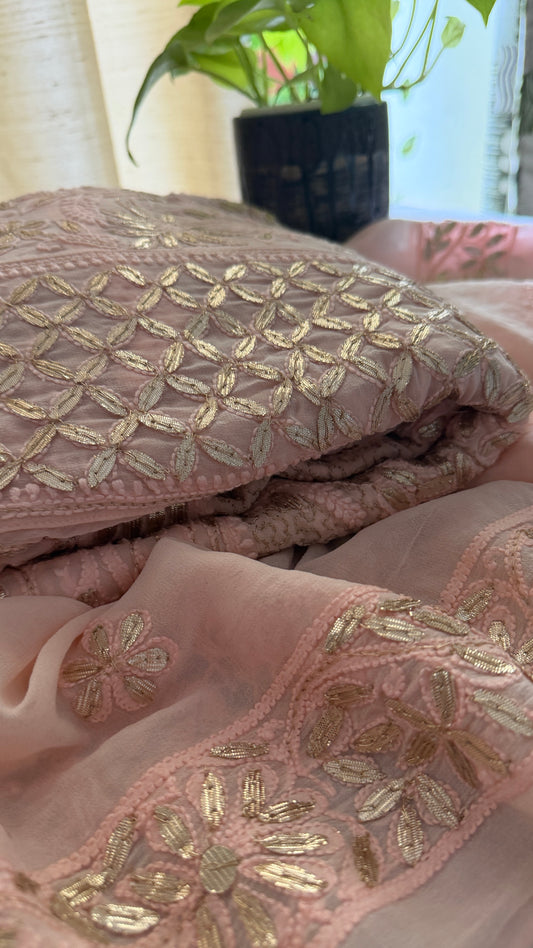Designer Pink Gota Patti Chikankari Anarkali Suit (Anarkali And Dupatta)