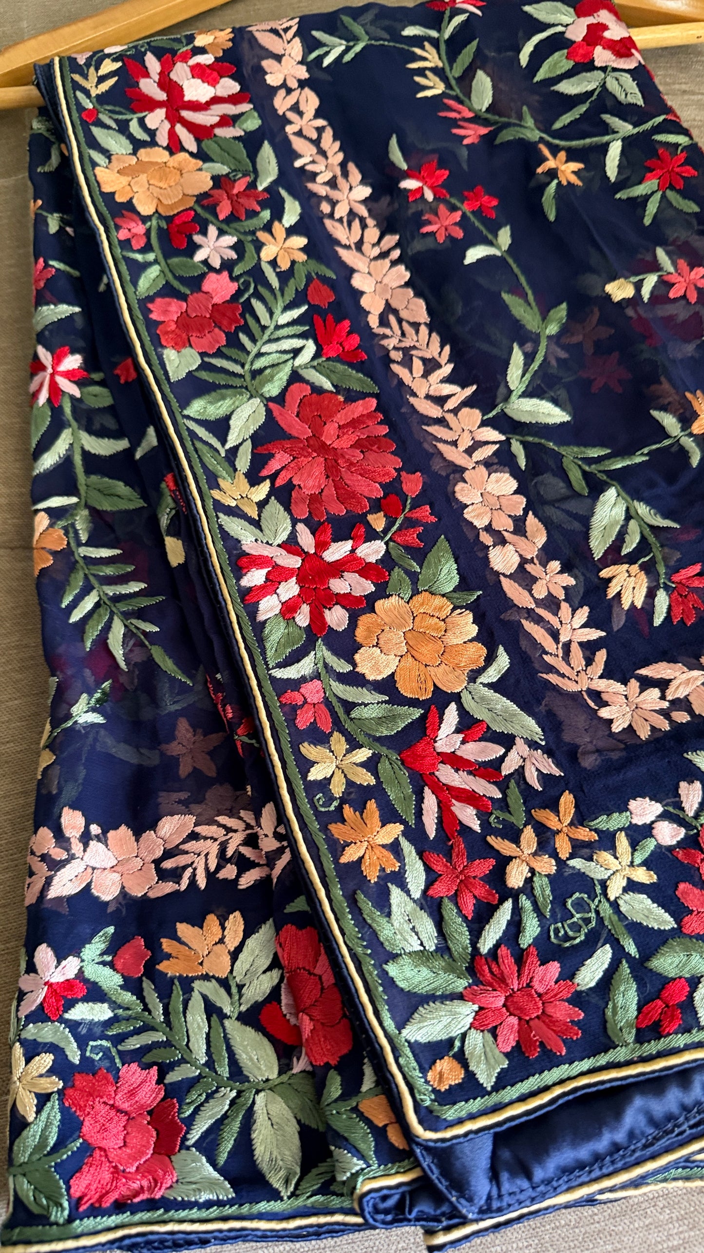 Heirloom Navy Floral Parsi Gara Dupatta