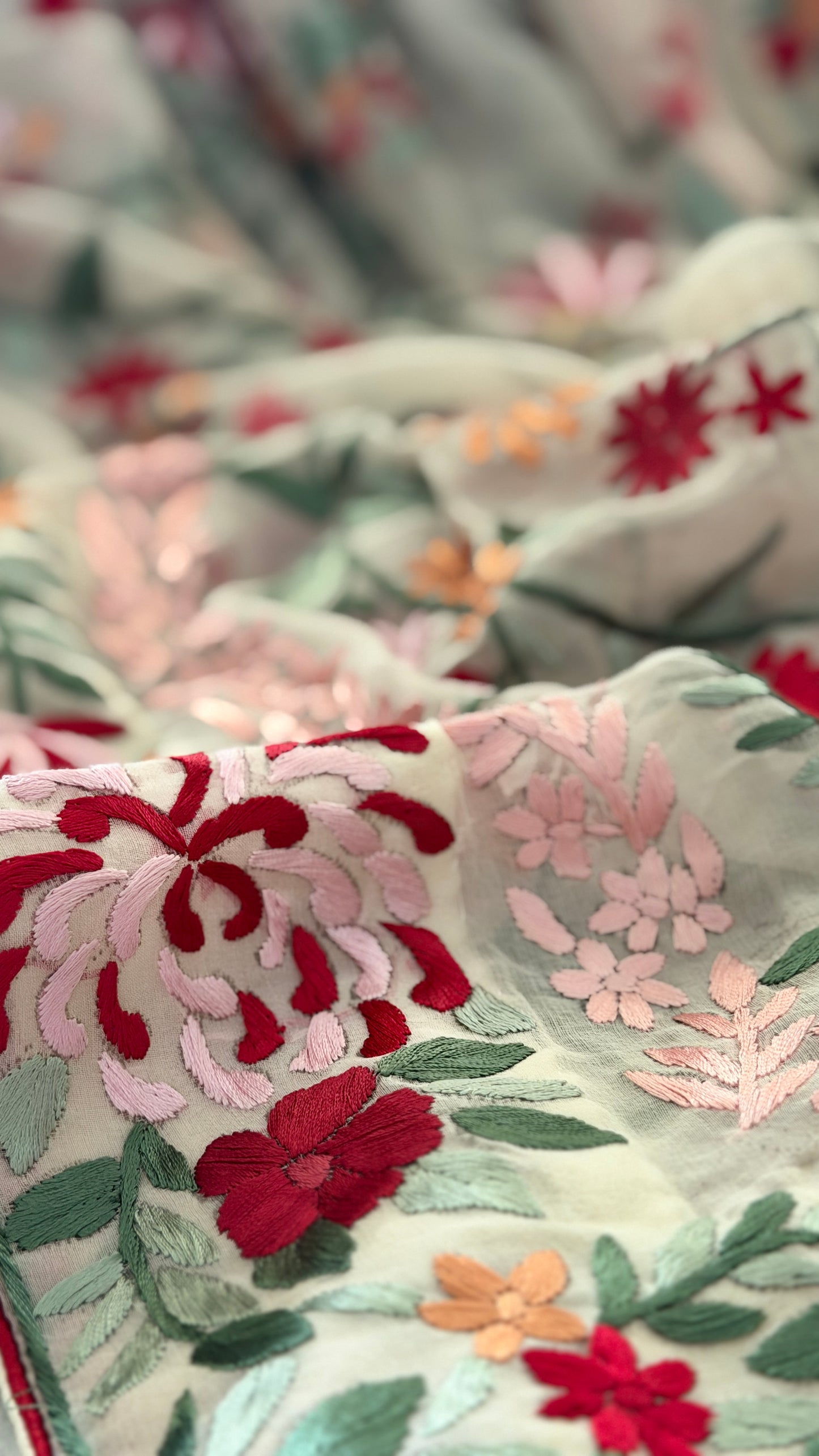 Heirloom Ivory Floral Parsi Gara Dupatta