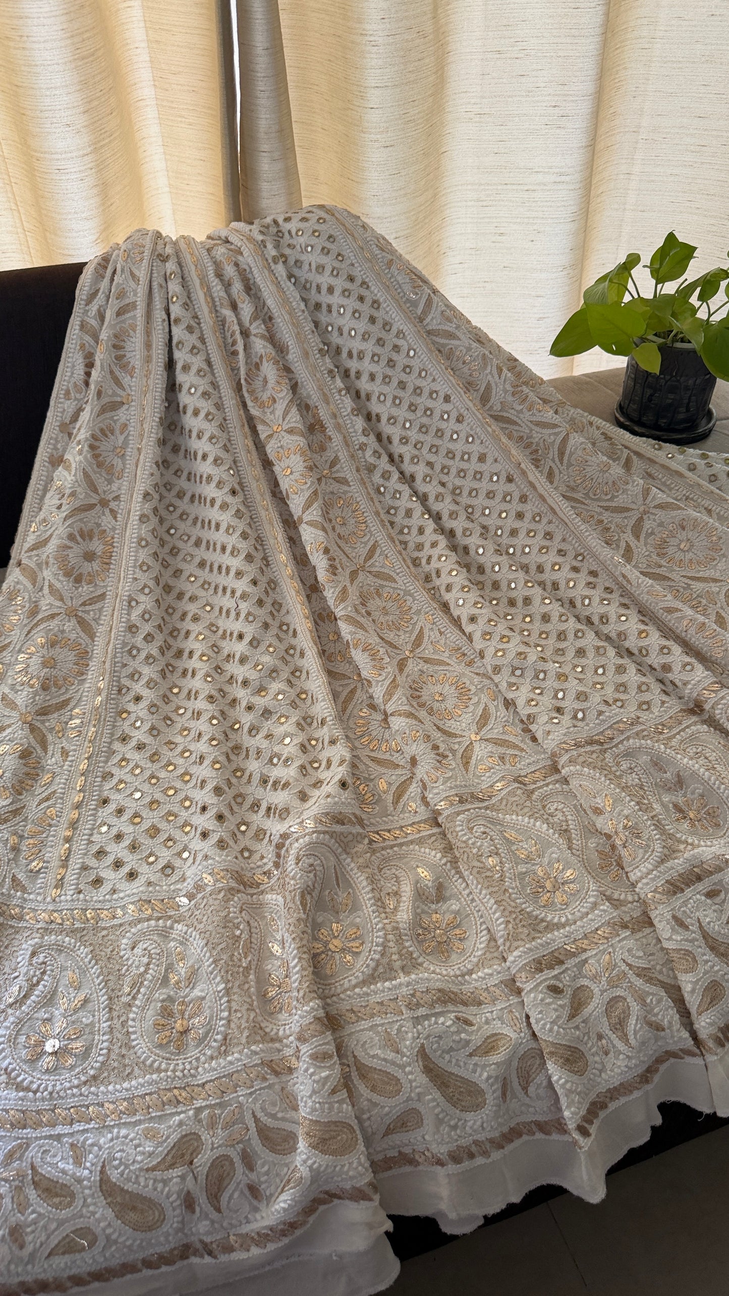 Ivory Mirror Gota Patti Chikankari Lehenga Set