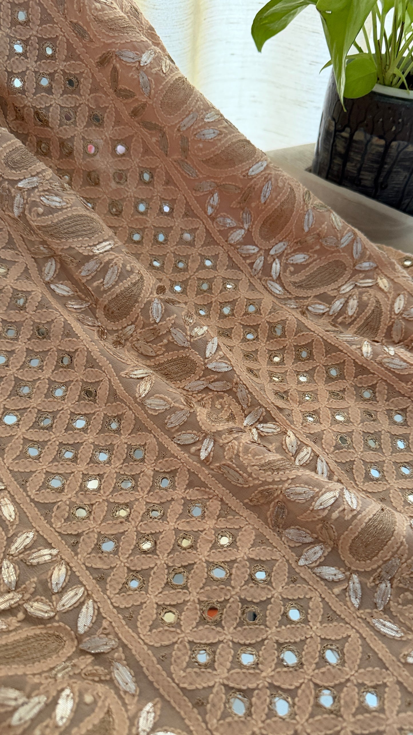 Dusty Peach Mirror & Gota Patti Chikankari Suit