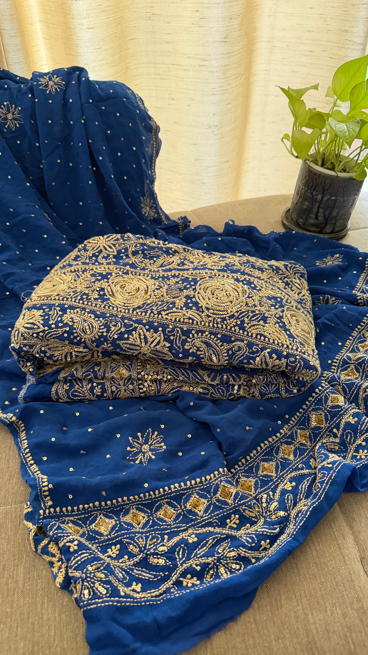 Masterpiece Royal Blue Cut Dana & Sequins Work Chikankari Anarkali Suit