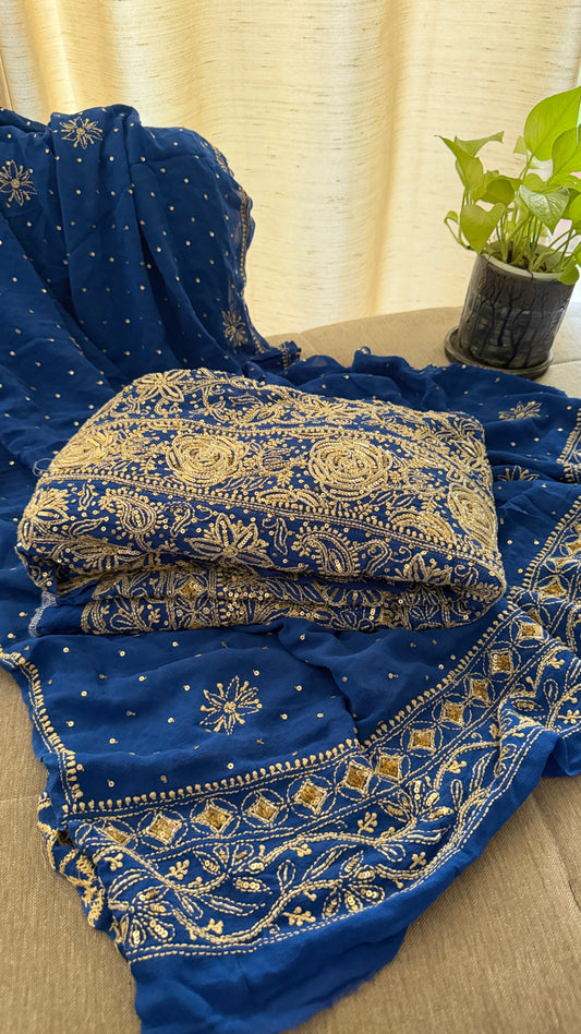 Masterpiece Royal Blue Cut Dana & Sequins Work Chikankari Anarkali Suit