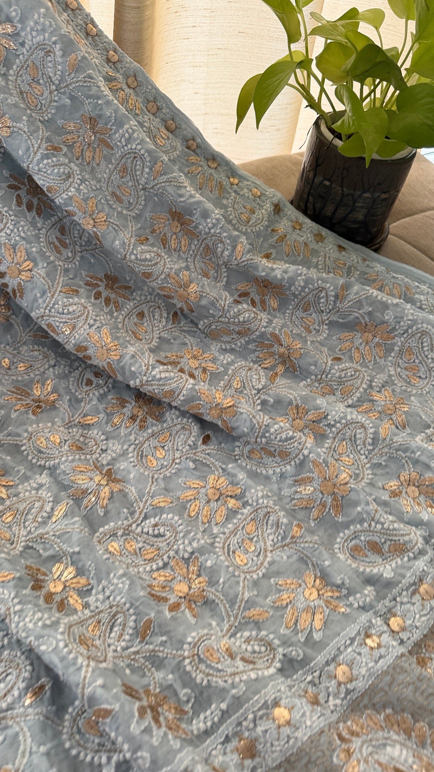 Exclusive Powder Blue Gota Patti Chikankari Dupatta for Women