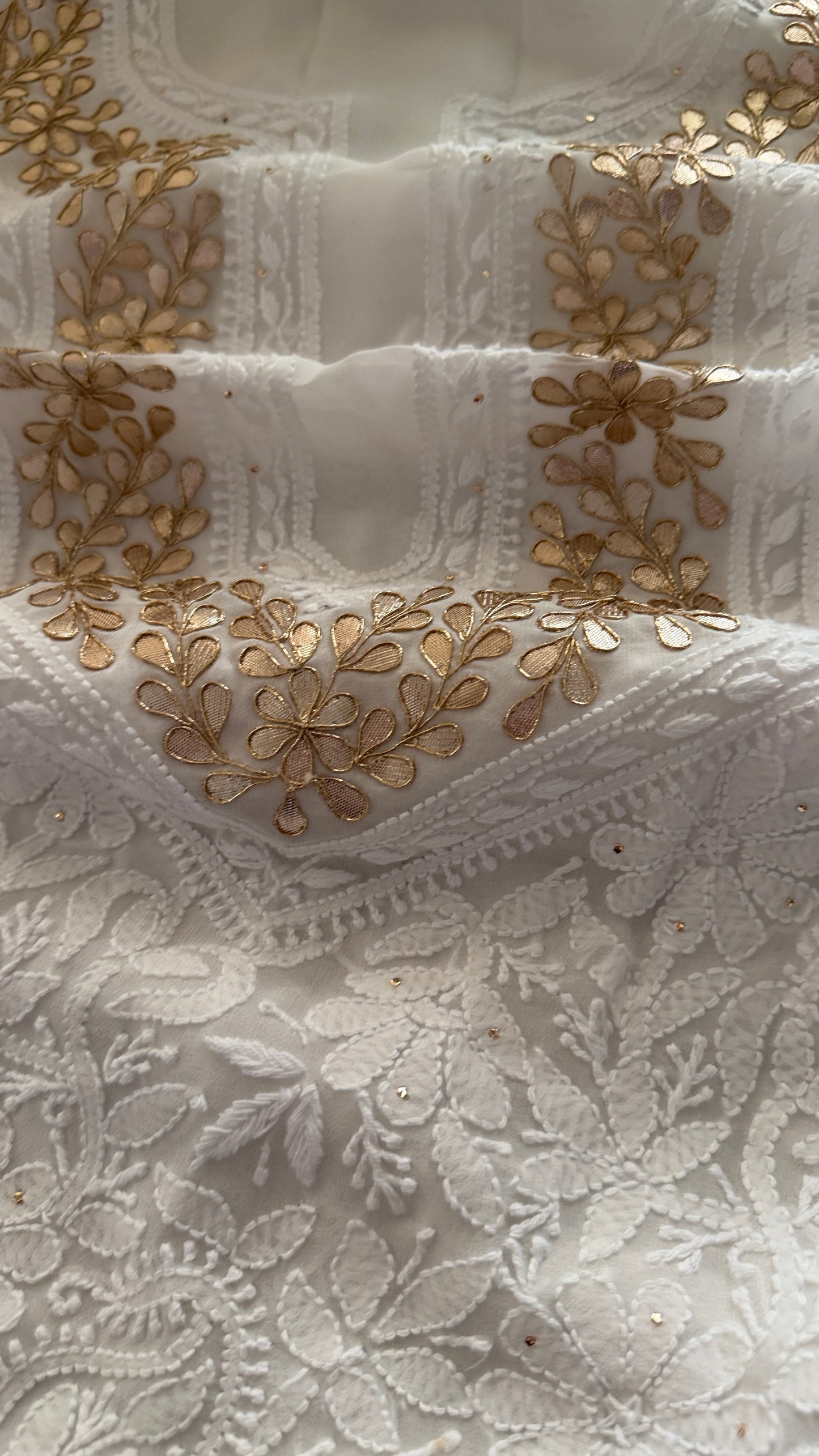 Exclusive Ivory Gota Patti Lucknowi Chikankari Suit