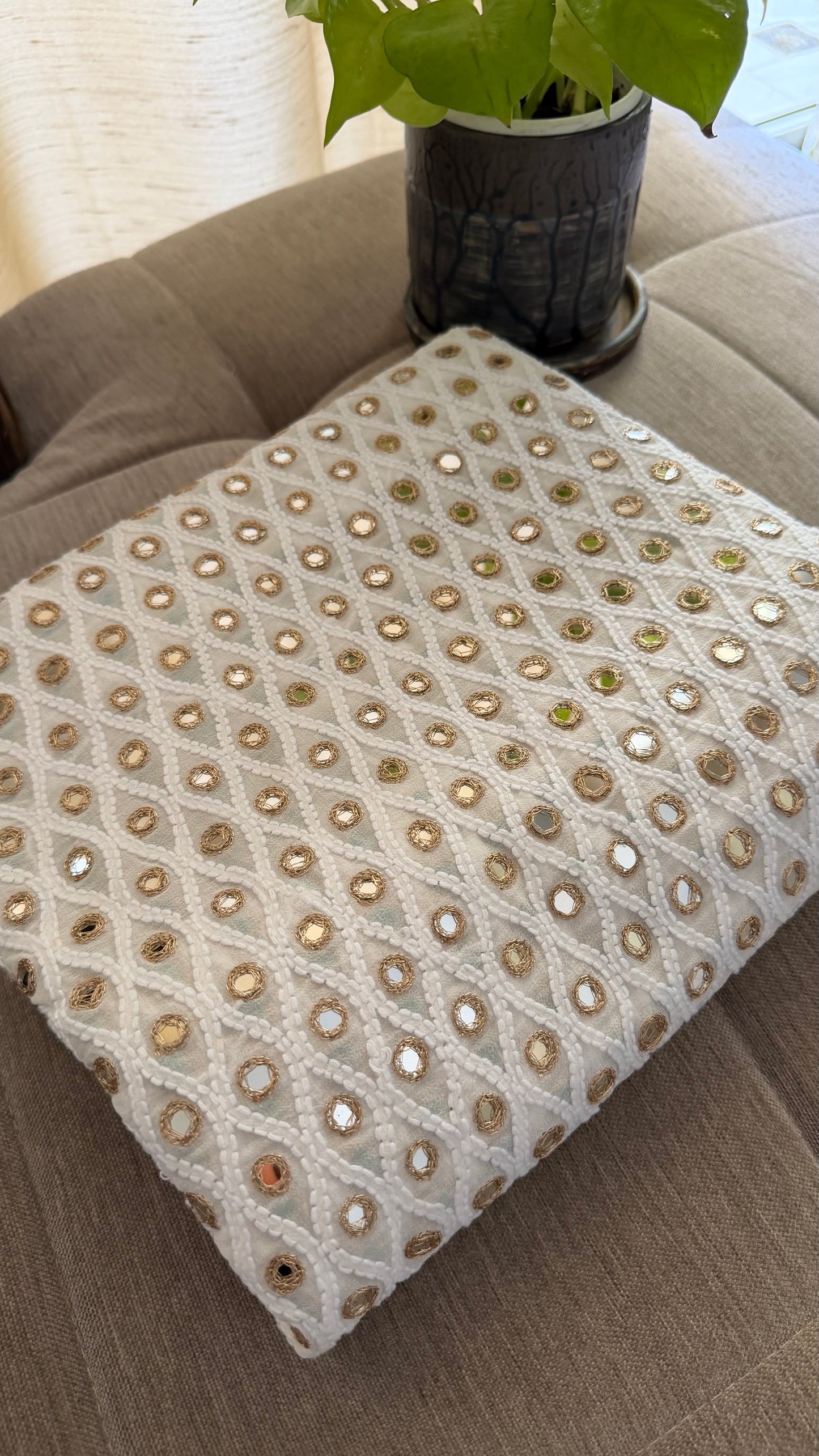 Ivory White Mirror & Gota Patti Chikankari Dupatta