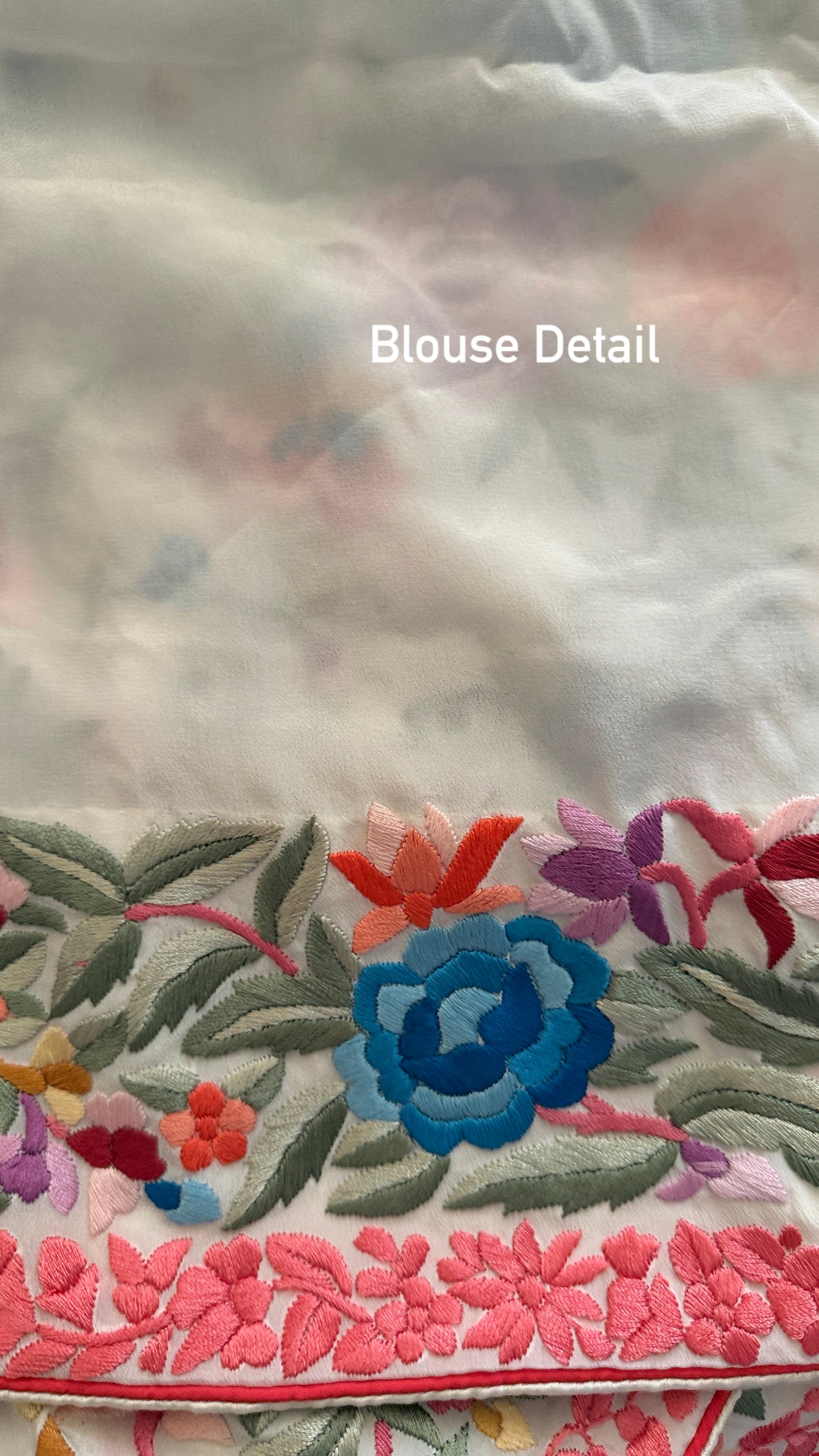 Heritage Cream Parsi Gara Hand Embroidered Saree-Crepe Silk