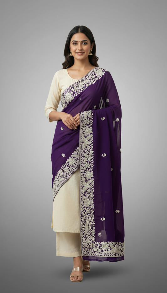 Women Wearing Purple Parsi Gara Dupatta