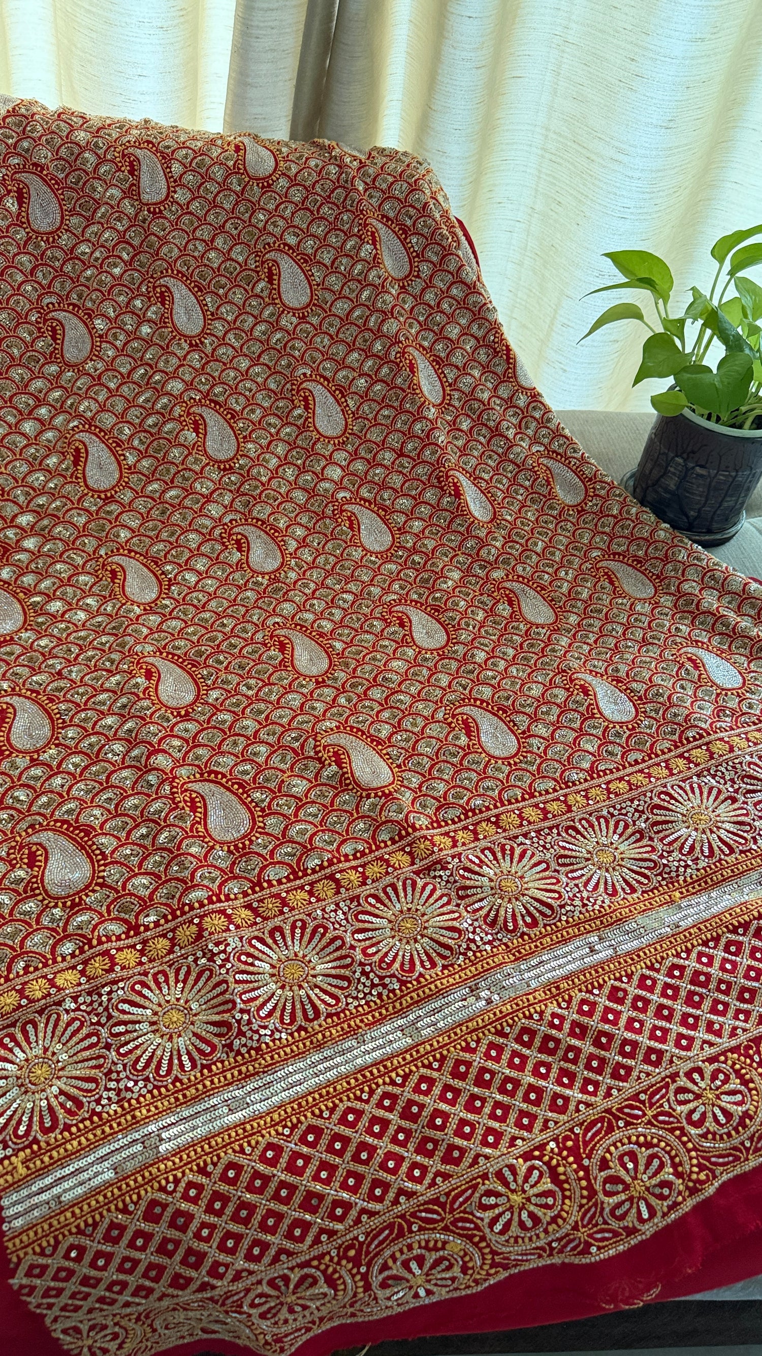 Chikankari Suits with Red and Gold Pattern Gotapatti