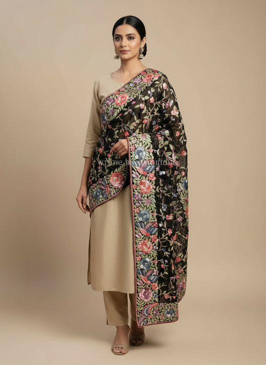 Hand embroidered exclusive Parsi gara dupatta