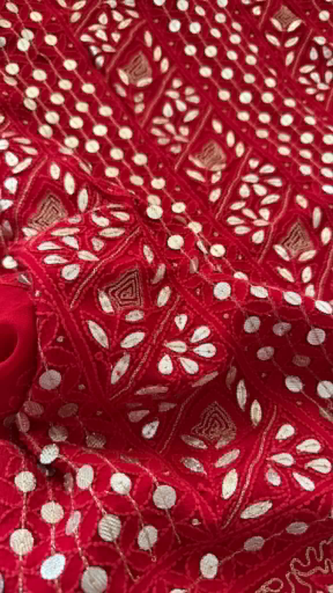 Red Gota Patti Unstitched Chikankari Suit (Kurta & Dupatta)