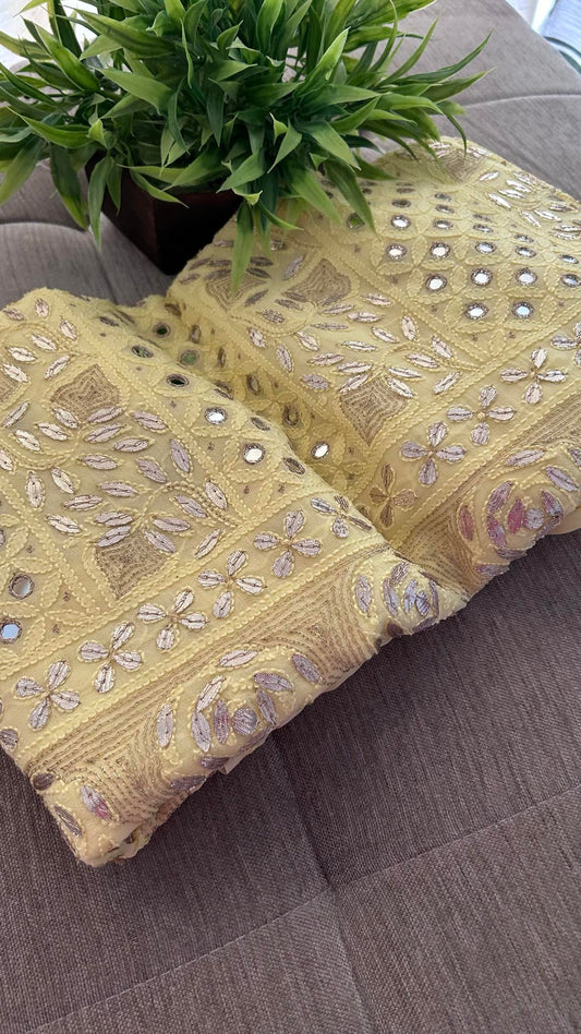 Yellow Mirror Gota Patti Lucknowi Chikankari Suit