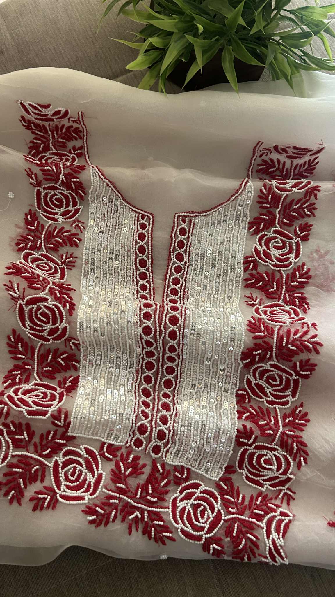 Exclusive Organza Pearl Chikankari Suit