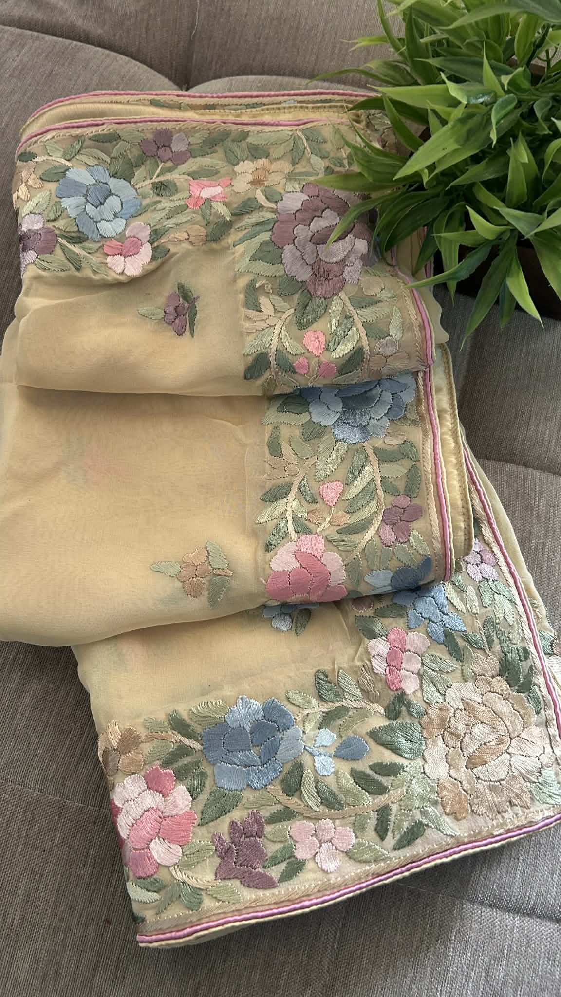 Designer Beige Parsi Gara Dupatta