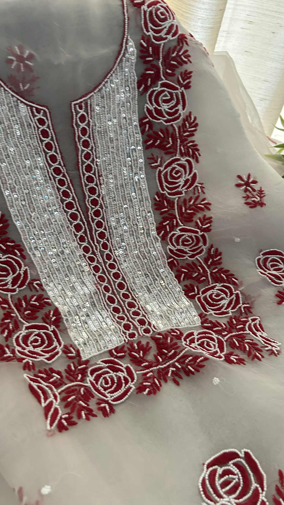 Exclusive Organza Pearl Chikankari Suit