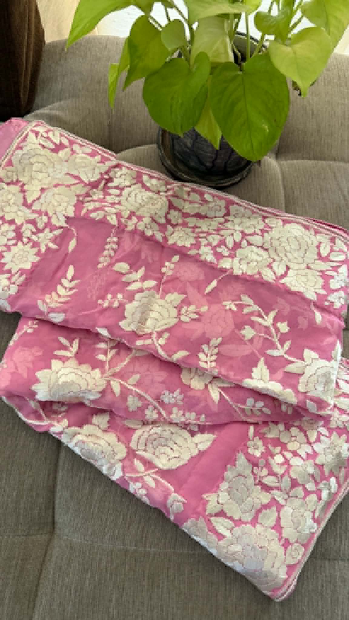Elegant Pink & Ivory Parsi Gara Dupatta