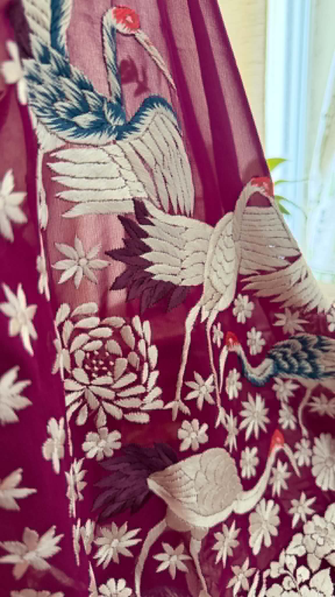 Designer Burgundy Parsi Gara Dupatta