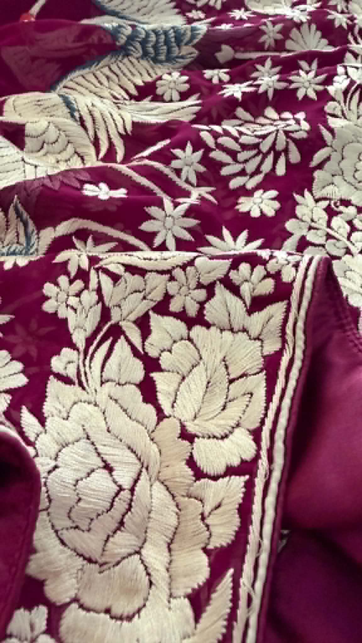 Designer Burgundy Parsi Gara Dupatta